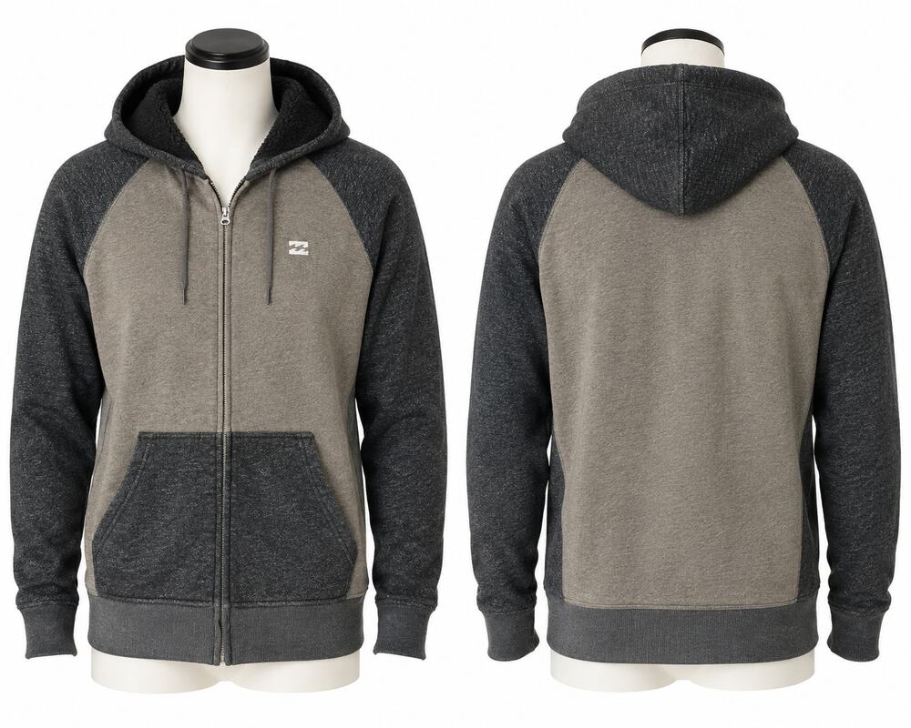 Billabong Sherpa Lined Full Zip Hoodie Jacket Men's XL Gray Colorblock Hooded